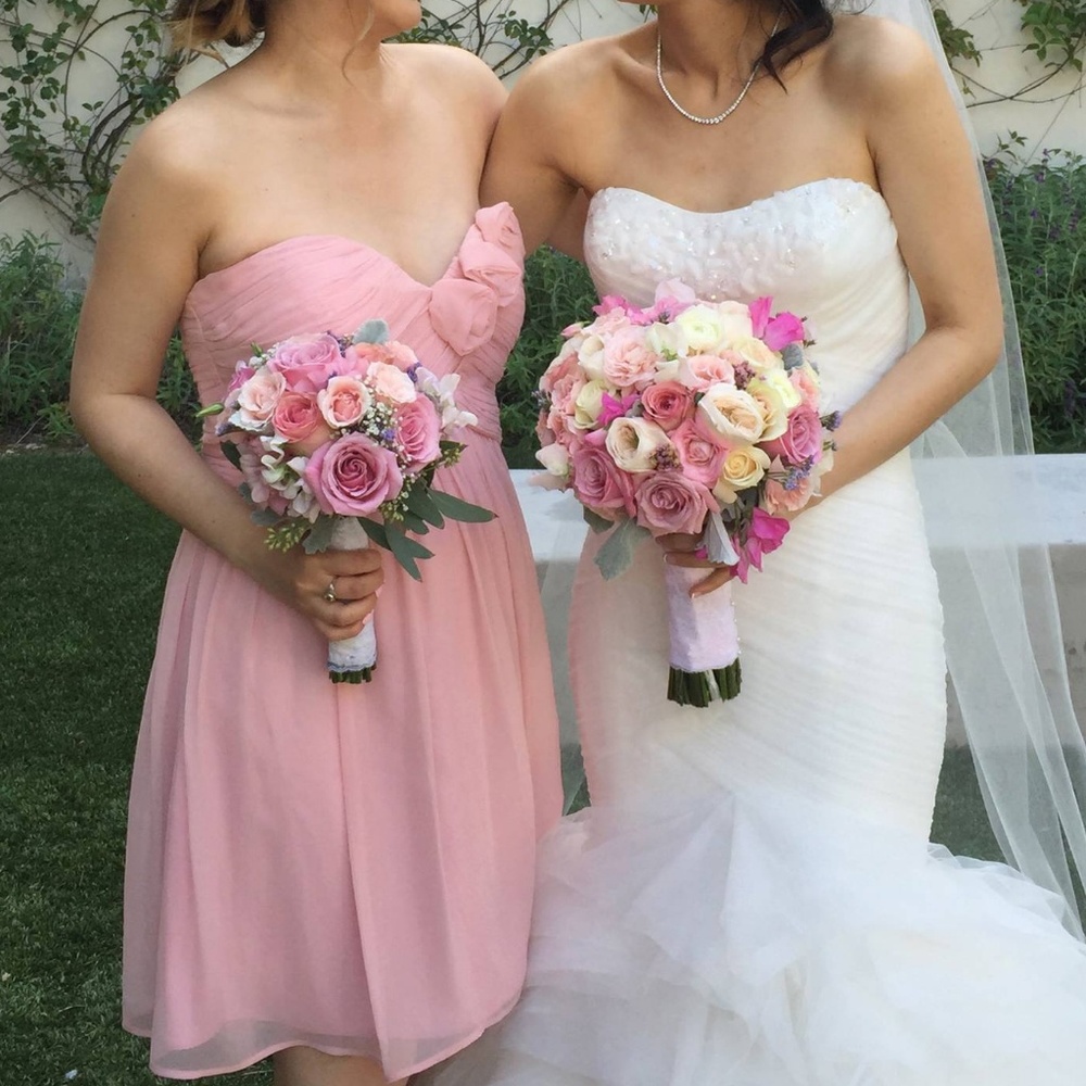 Donna Morgan Rosette Bridesmaid Dress in Blush - Picture 3 of 8